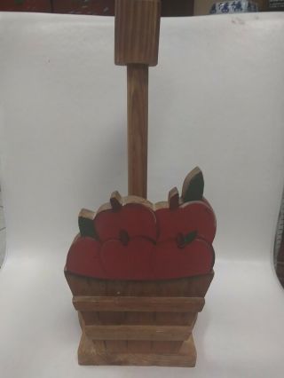 Vintage Wooden Country Apple Paper Towel Holder Kitchen Accent 16 " Tall X 6 "