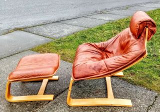 Vintage Leather Mid Century Danish Modern Lounge Chair & Ottoman Mcm Eames Era