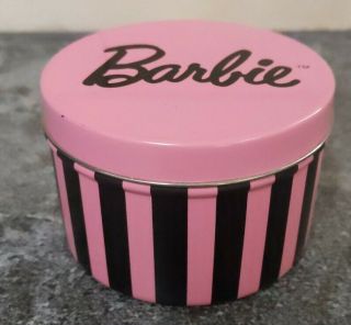 Vintage Collectible Hat Box Shape Barbie Tin,  Small Size,  Pink Black