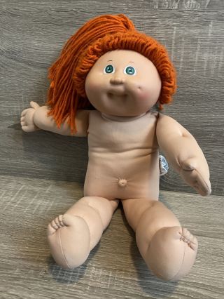 Vintage 1985 Cabbage Patch Doll Red Hair Girl Ponytail Green Eyes Closed Mouth