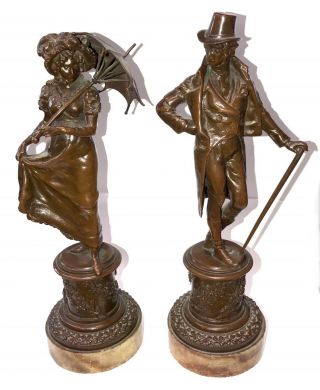 Antique C Kauba Austrian Bronze Man And Woman In 19th Century Clothes Geschutzt