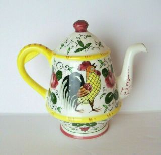 Vintage Early Provincial Py Ucagco Wall Pocket Teapot Japan Rooster & Roses