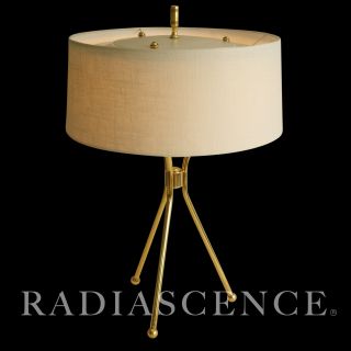 T H Robsjohn Gibbings Hansen Atomic Modern Space Age Tripod Brass Table Lamp 