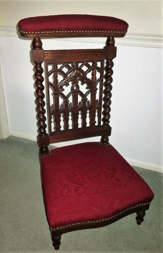 French Gothic Revival Prie - Dieu Walnut Hand Carved Prayer Chair Kneeler 1800s