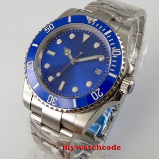 40mm Bliger Blue Sunburst Dial Ceramic Bezel 24 Jewels Nh35 Automatic Mens Watch