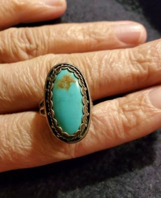 Vintage Sterling Silver Navajo Turquoise Stamped Native American Indian Ring