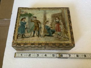 Small Vintage Antique Victorian Litho Wooden Puzzle Blocks With The Box