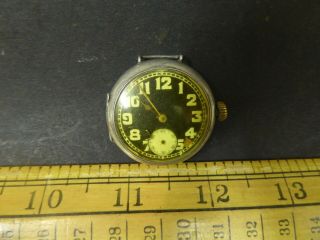 Ww1 Era Officers Trench Watch.  Silver Case With Black Dial / White Numerals