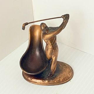 Vintage Metal Bronze / Copper Art Deco Golf Golfer Pipe Rest Holder Stand Tray