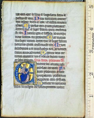 Deco.  Illuminated Medieval Boh Leaf On Vellum,  Psalm 148f,  French,  C.  1300