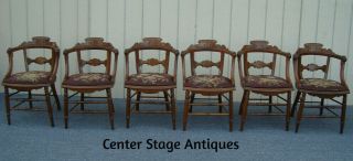 61431 Set 6 Antique Victorian Walnut Armchair Chair S Needlepoint Seat Hand Made