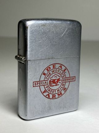 Vintage 1950s Ideal Farms Dairy Zippo Lighter Sussex County Nj Pat 22032695 Usa