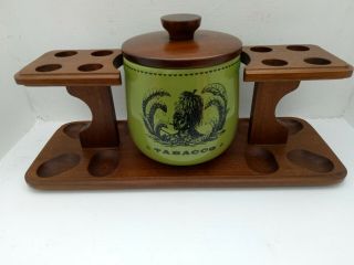 Stunning Vintage Savinelli Tobacco Jar And Wooden Pip Stand For Eight Pipes