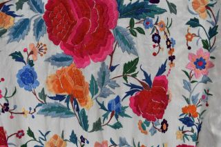 Antique Chinese Piano Shawl Silk Embroidered Flowers Fringe Tablecloth 6