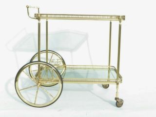 Maison Jansen Style Mid Century Serving Trolley Tea Cart Gilded 1970 Brass