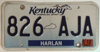 Kentucky Ky Vintage License Plate Tag 2010 Harlan County 826 Aja Spirit Q
