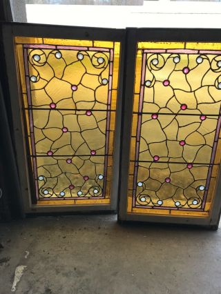 Mk 64 Two Available Price Each Antique Jeweled Stained Glass Window 22 X 40