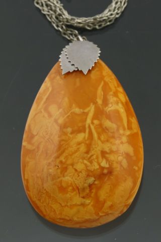 Antique Vintage Baltic Amber Egg Yolk Chain Pendant 27.  5g 201119 - 1