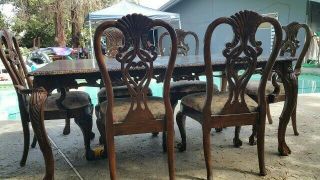 Early 1900 ' s Ball and Claw Feet Dining table with six chairs 3