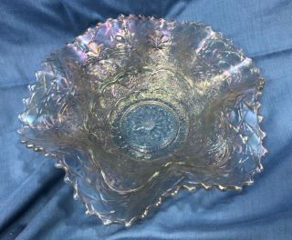 Rare Dugan Persian Garden White Ruffled Carnival Glass Bowl Vintage Antique