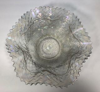 Rare Dugan Persian Garden White Ruffled Carnival Glass Bowl Vintage Antique 2