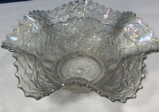 Rare Dugan Persian Garden White Ruffled Carnival Glass Bowl Vintage Antique 3