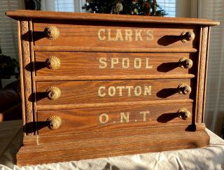 Antique Vintage Clark’s 4 - Drawer Oak Thread Cabinet