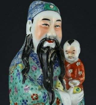 LARGE 19THC CHINESE FAMILLE ROSE STAR GOD IMMORTAL w BOY PORCELAIN FIGURE SEAL 5