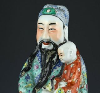 LARGE 19THC CHINESE FAMILLE ROSE STAR GOD IMMORTAL w BOY PORCELAIN FIGURE SEAL 6