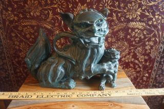 Maitland Smith Verdigris Patina Bronze Guardian Lion Foo Dogs - Vintage 2