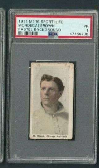 1911 M116 Sporting Life Mordecai Brown Pastel Background Psa 1 Poor Cubs Hof