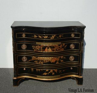 Vintage Oriental Asian Black Chinoiserie Chest Dresser Table By Union National
