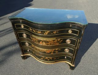 Vintage Oriental Asian Black Chinoiserie Chest Dresser Table by Union National 3