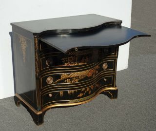 Vintage Oriental Asian Black Chinoiserie Chest Dresser Table by Union National 4