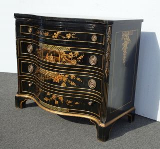 Vintage Oriental Asian Black Chinoiserie Chest Dresser Table by Union National 5