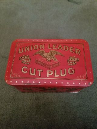 Antique Union Leader Cut Plug Red Tobacco Tin With Graphics