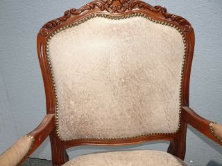 Vintage French Country Brown Leather Accent Chairs Set 2 2