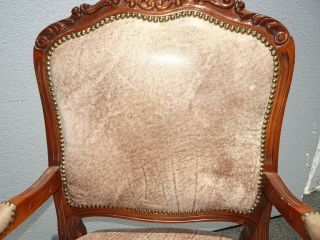 Vintage French Country Brown Leather Accent Chairs Set 2 3