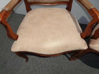Vintage French Country Brown Leather Accent Chairs Set 2 5