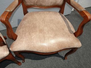 Vintage French Country Brown Leather Accent Chairs Set 2 6