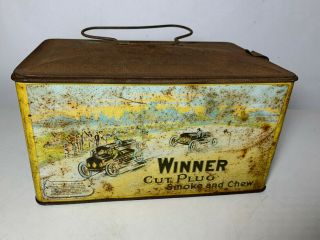 Vtg Winner J.  Wright Tobacco Tin Cut Plug Smoking Lunch Box Can Antique 1900 