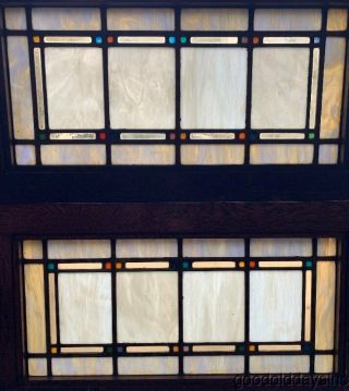 2 Antique Chicago Arts & Crafts Stained Leaded Glass Transom Windows 33 " X 18 "
