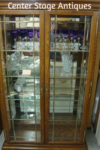 60497 Solid Oak Reinisch Leaded Glass Curio China Cabinet Quality
