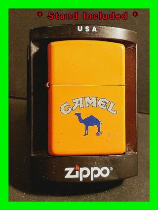 Old Vintage Orange Camel Zippo Cigarette Lighter With Display Case Z64