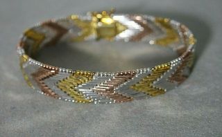 Vintage Silver Yellow Rose Gold Plate Three Color Mixed Chain Bracelet