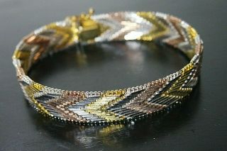 VINTAGE SILVER YELLOW ROSE GOLD PLATE THREE COLOR MIXED CHAIN BRACELET 2