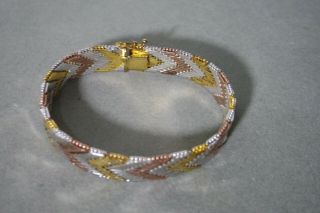 VINTAGE SILVER YELLOW ROSE GOLD PLATE THREE COLOR MIXED CHAIN BRACELET 3