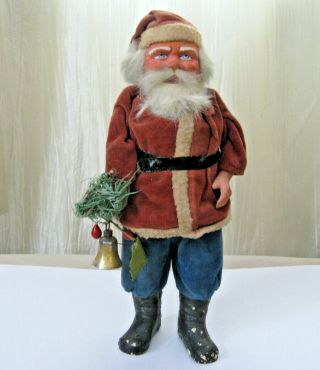 Antique Belsnickle Candy Container Santa Claus Bell Tree Branch 11 " Tall -