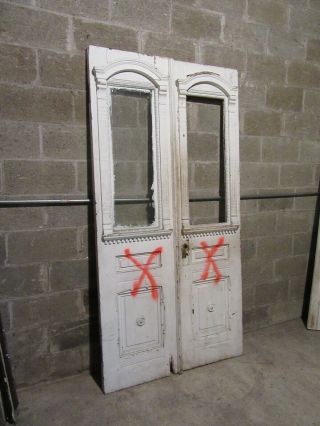 ANTIQUE CARVED DOUBLE ENTRANCE FRENCH DOORS 42 x 82 ARCHITECTURAL SALVAGE 2