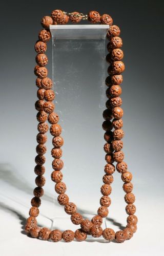 Two Strings Of Finely Carved Chinese Hediao Nut Beads 19thc